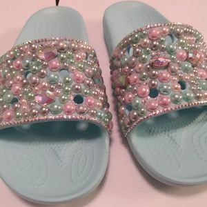 Price is firm! Baby blue custom croc slides.
